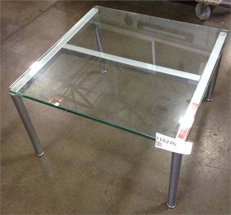 COFFEE TABLE: W/ GLASS TOP, SILVER BASE