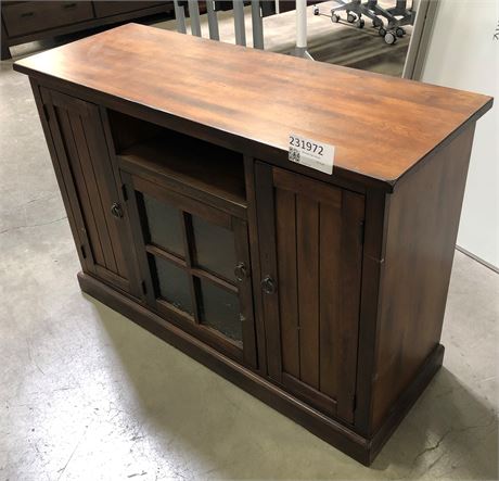 CREDENZA: MED WDGRN FINISH W/ GLASS DOOR