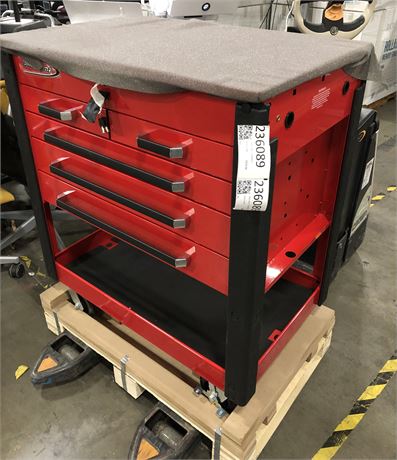 TOOL CART: 5 DRAWER RED METAL DESIGN WITH WHEELS