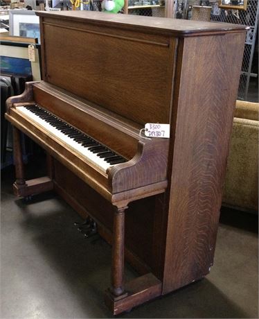 PIANO: UPRIGHT, 58" WIDE, WOODEN FRAME